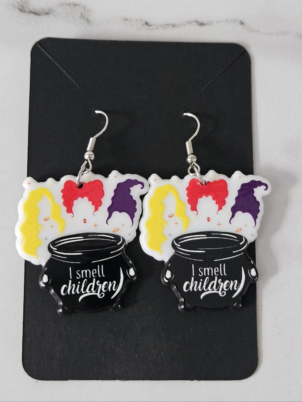 Hocus Pocus Sanderson Sisters "I SMELL CHILDREN" Dangle Earrings